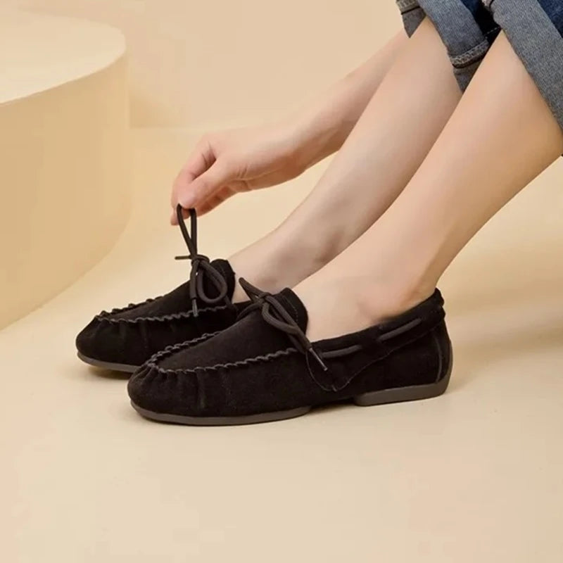 AIYUQI 2026 New Women's Flats Shoes Hand-sewn Pleats Women Loafers Large Size Casual Leather Female Shoes