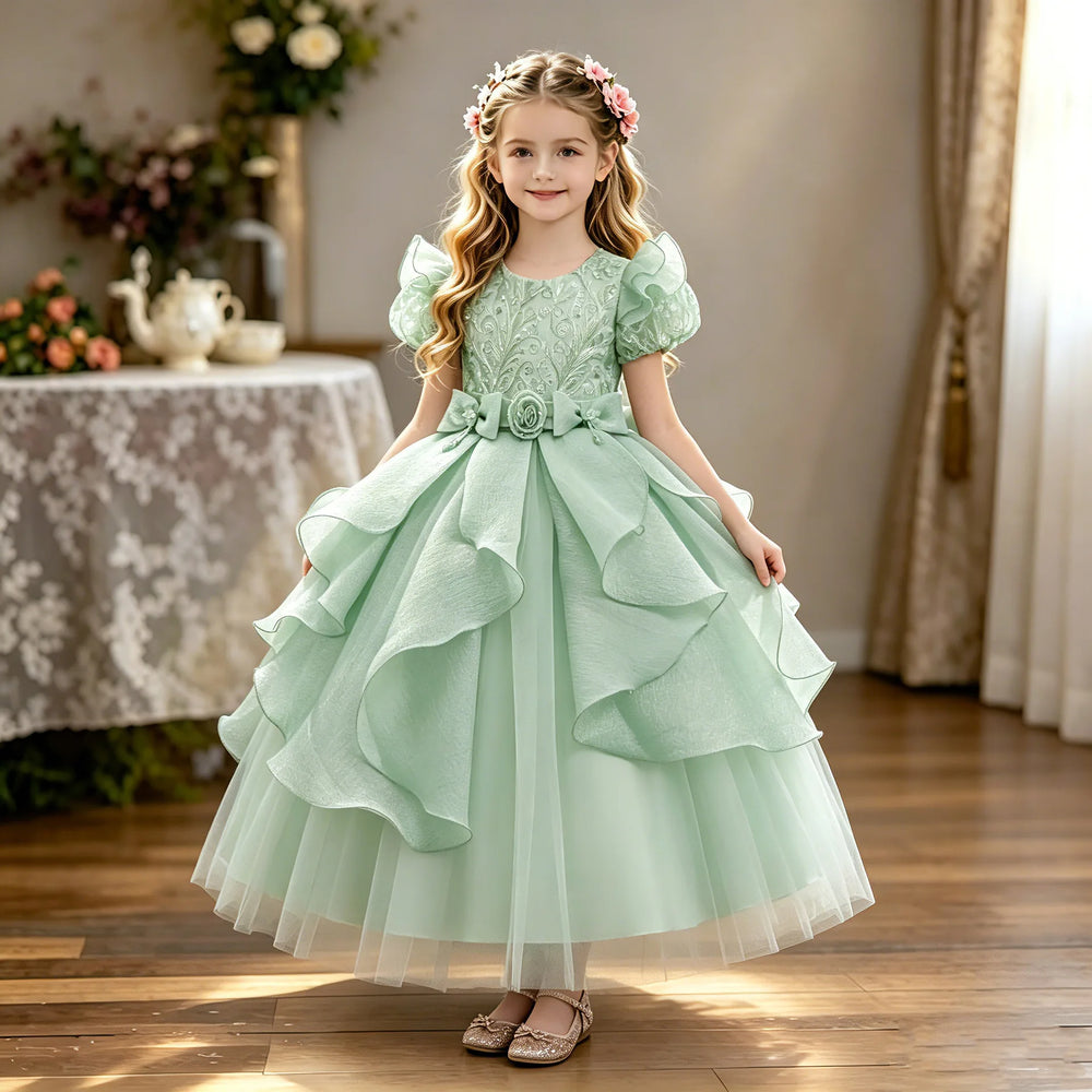 Girls' Sequined Floral Occasion Dress | Ankle-Length Party Gown | Braviixx