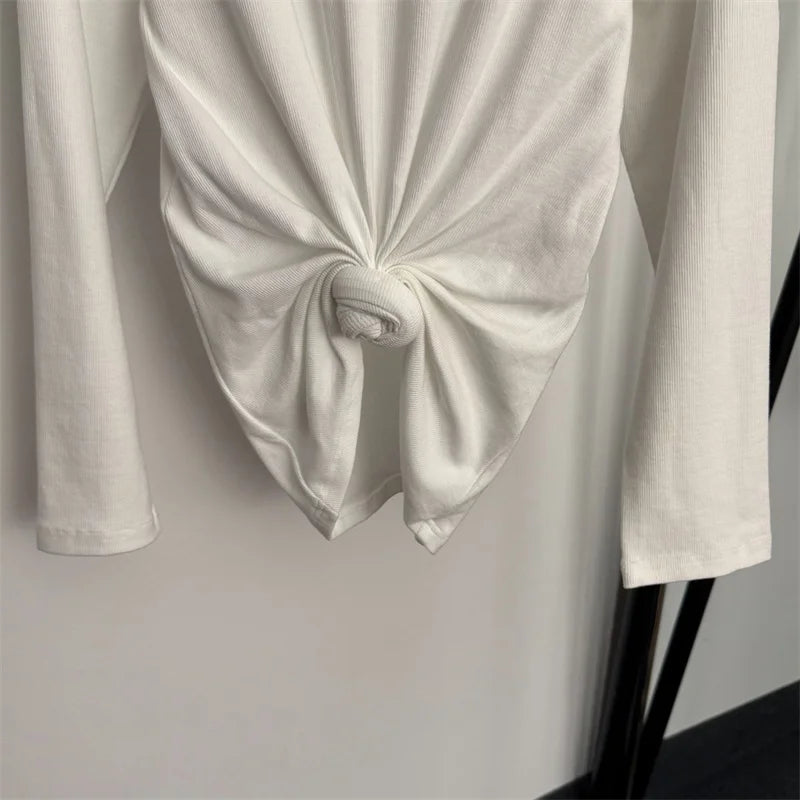Women's t-shirt 2026 Summer New Stretch Knitted Slimming Women's Long Sleeve Top pure cotton round neck pullover y2k Top women