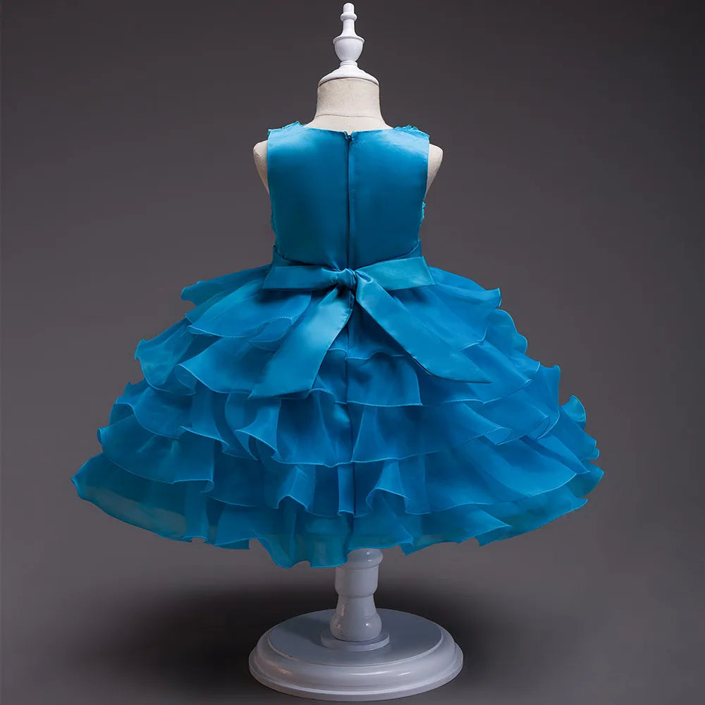 Girls Satin Rose Flower-Girl Dress | Layered Wedding Party Dress | 3–4Y to 9–10Y | Braviixx