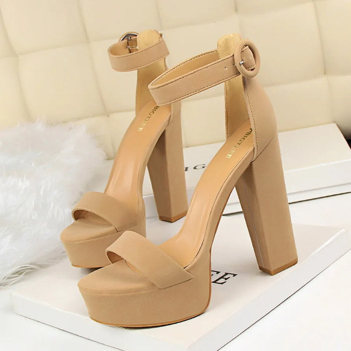 Platform Block Heel Sandals | Round-Buckle Ankle Strap | Braviixx