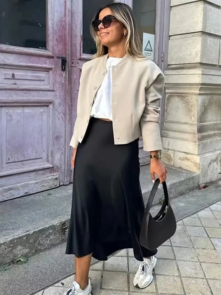 MUJER Woman 2026 Satin Skirt Women High Waist Long Skirts For Women Summer Black Midi Skirt Woman Office Elegant Women's Skirts