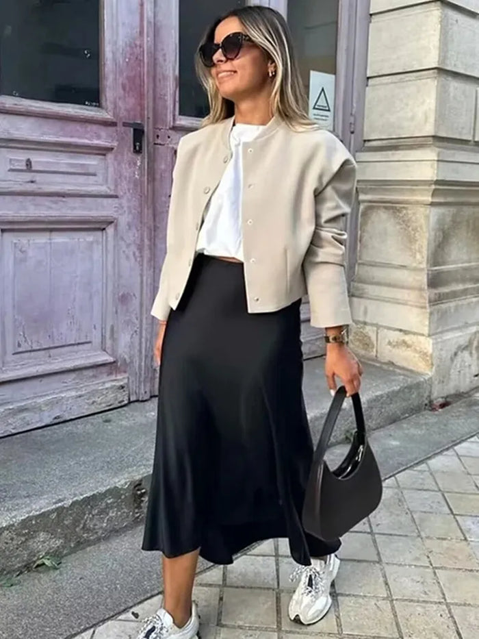 MUJER Woman 2026 Satin Skirt Women High Waist Long Skirts For Women Summer Black Midi Skirt Woman Office Elegant Women's Skirts