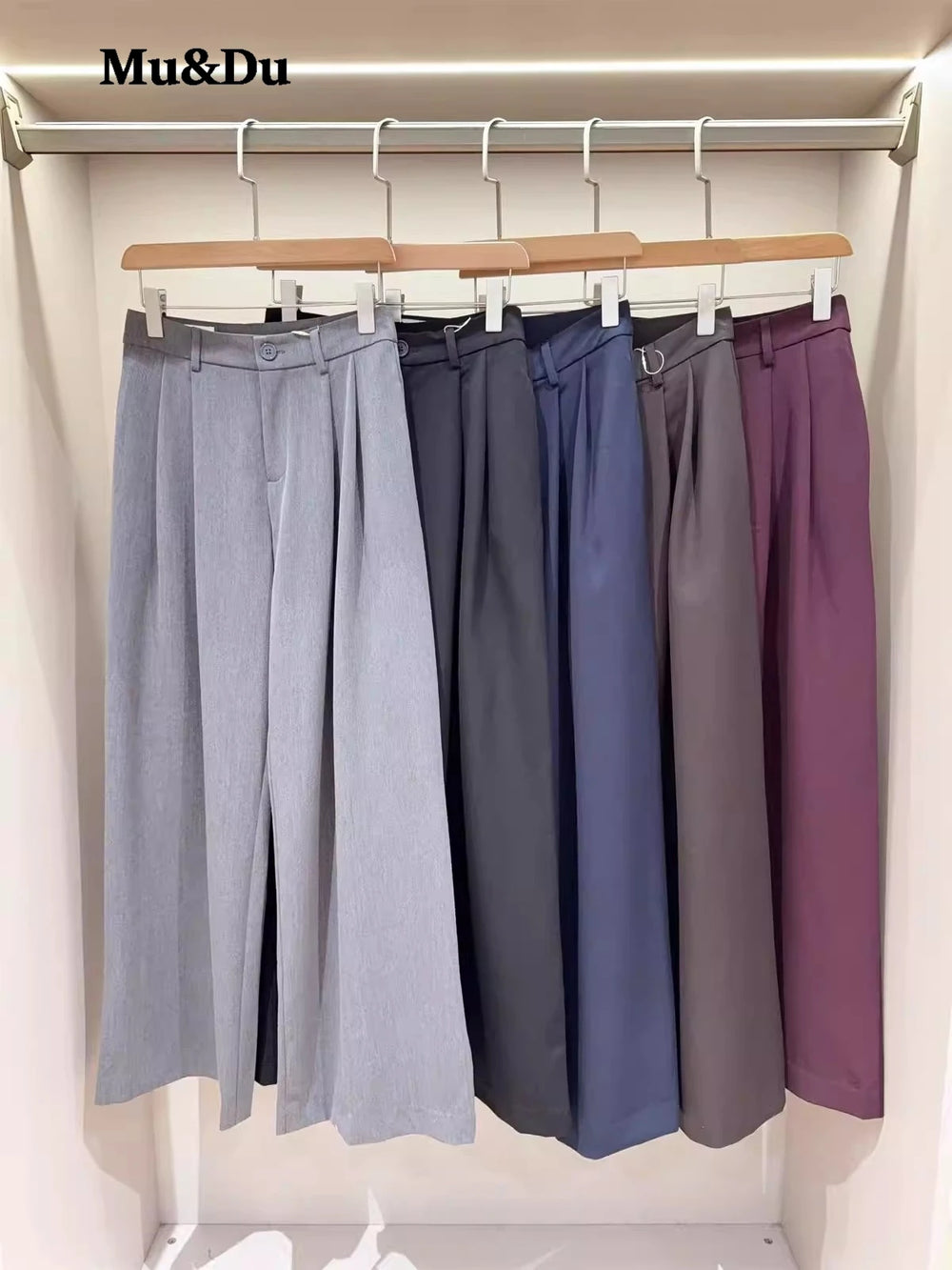 2026 Fall Winter Elegant Gray Suits Pants for Women Office Lady High Waist Wide Leg Fashion Trousers with Pockets Black Pant