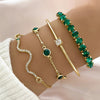 Green Stone Bracelet Set | 4-Piece Gold-Tone | Braviixx