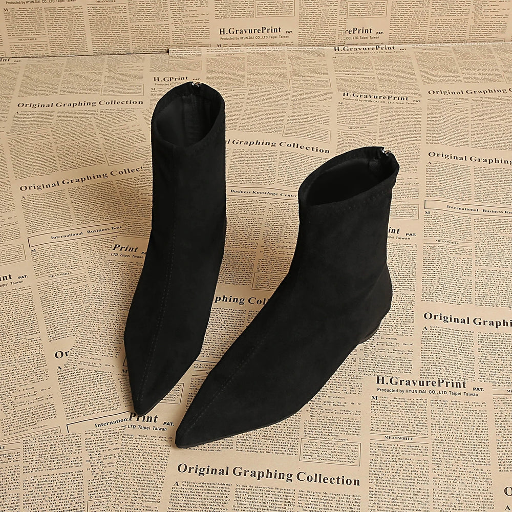 Faux Suede Ankle Boots | Back Zip & Low Heel | Braviixx