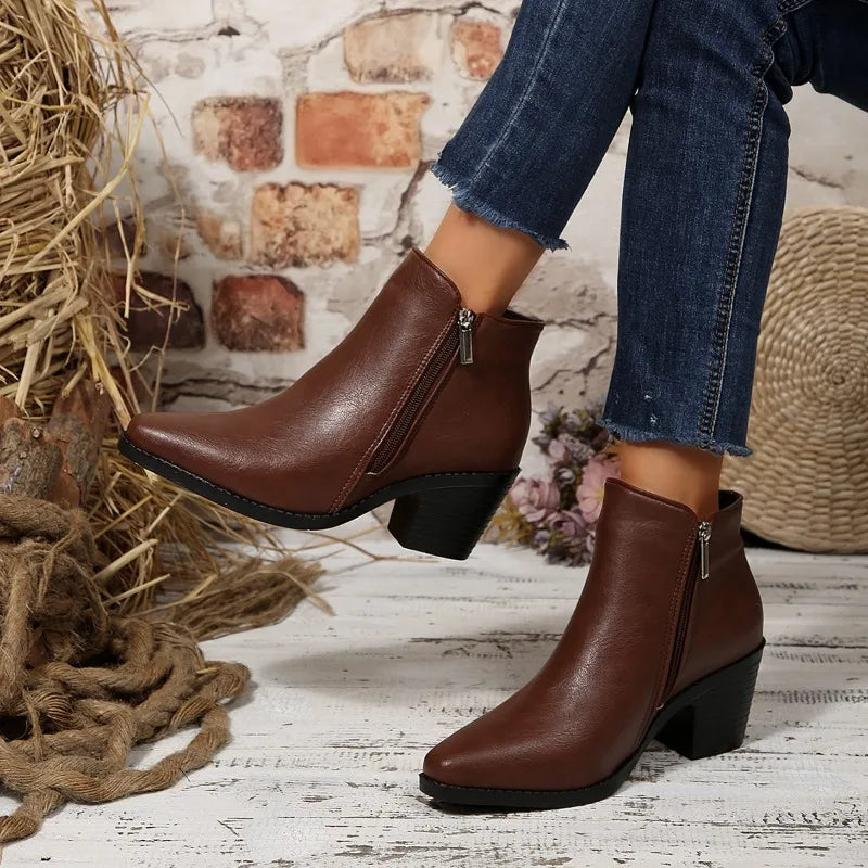 Ankle Boots | Side Zip & Stacked-Look Heel | Braviixx