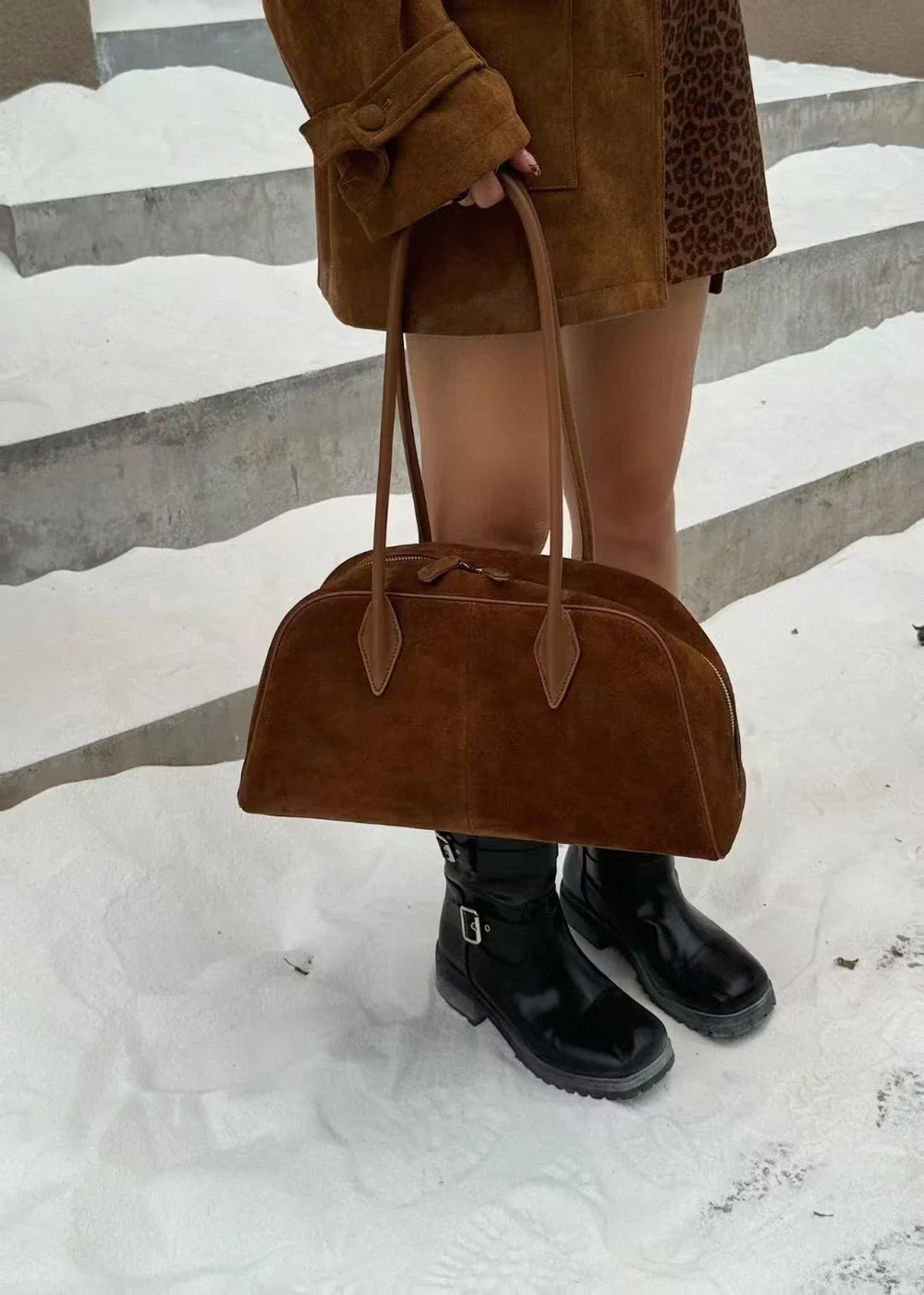 Sac Genuine Leather Women's Bag Lazy Matte Suede Tote Suede Cowhide Shoulder Bag Large Capacity Commuter Long-Handle Handbag