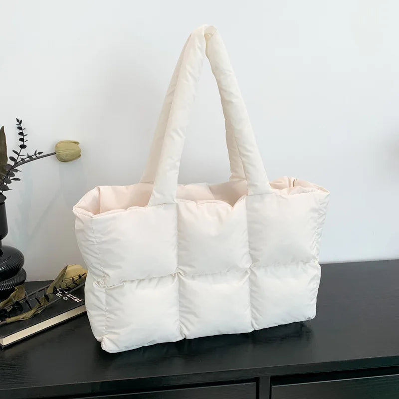Women's Quilted Plaid Large Capacity Tote Shoulder Bag