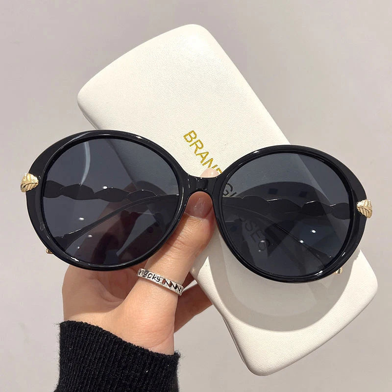 Women's Oversized Round Luxury Sunglasses | UV400 · Gradient Lens · Gold Leaf Temple | 6 Colours | Braviixx