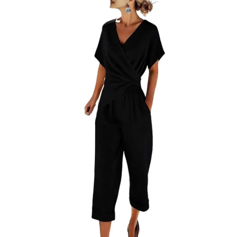 Summer Fashion Solid Women's Two Pieces Set Elegant V Neck Slim Office Suit Casual Pleated Irregular Top And Pants Female Outfit