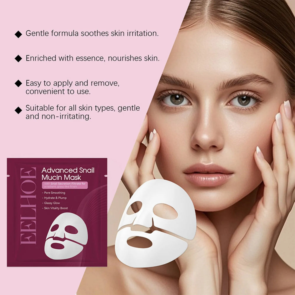 Snail Mucin Face Mask Hydrating Plump Glow Pore Smoothing Sheet Mask Snail Secretion Filtrate Glass Skin Brightens Complexion