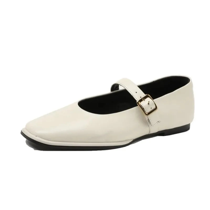 AIYUQI Mary Jane Shoes Female Genuine Leather 2026 New Snap Ballet Shoes Women Square Toe Flat Cowhide Ladies Shoes