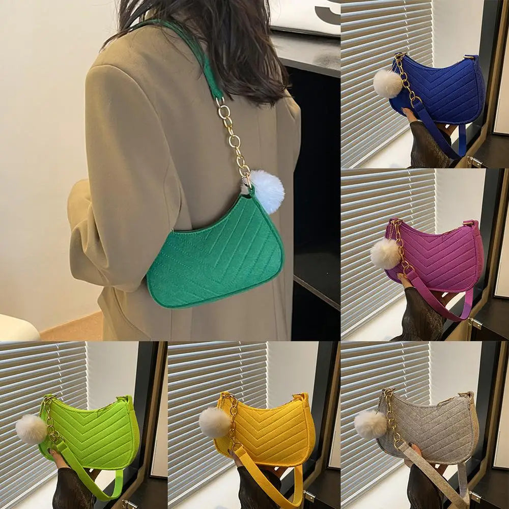 Women's Mini Shoulder Bag | Chevron & Pom-Pom | Braviixx