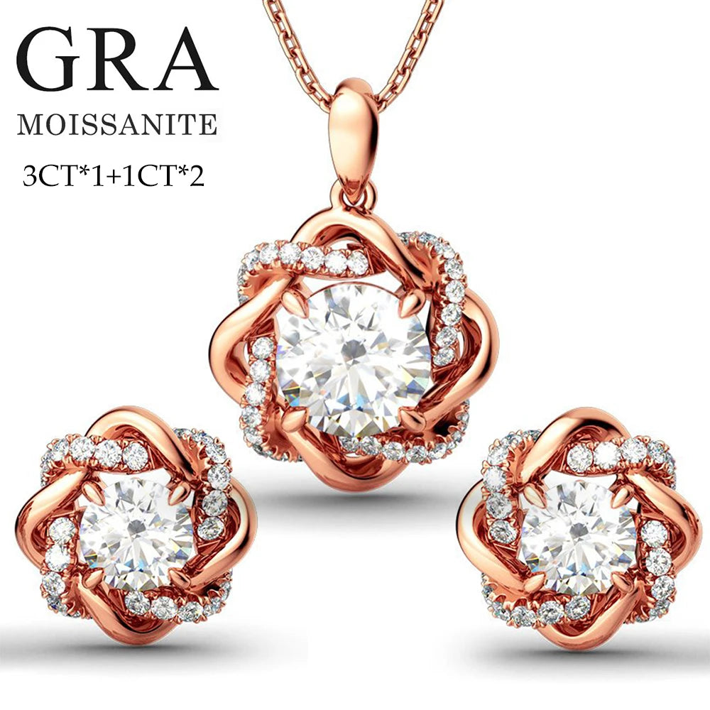 Women's Moissanite Jewellery | Twisted Halo Necklace, Earrings & Bangle Options | Braviixx