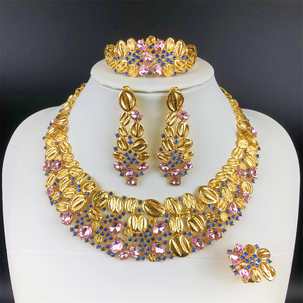 Gold-Tone Leaf Statement Jewelry Set | Braviixx