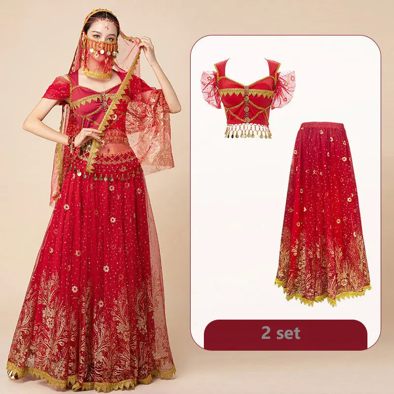 Coin-Trim Belly Dance Costume | Flared Skirt Set | Braviixx