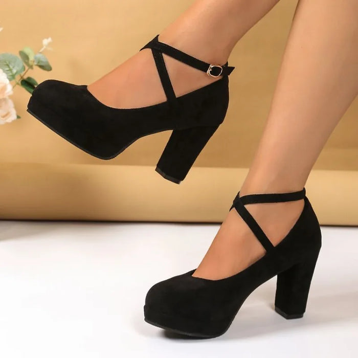 Women's Block Heel Pumps | Cross-Strap Platform Shoes | Braviixx