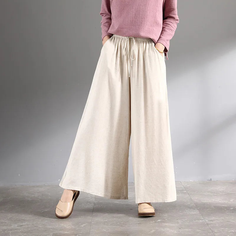 Women Summer Vintage cotton Linen Pants Long Palazzo 2026 Spring Celmia Casual Loose Wide Leg Pants skirts Trousers 6XL 7XL