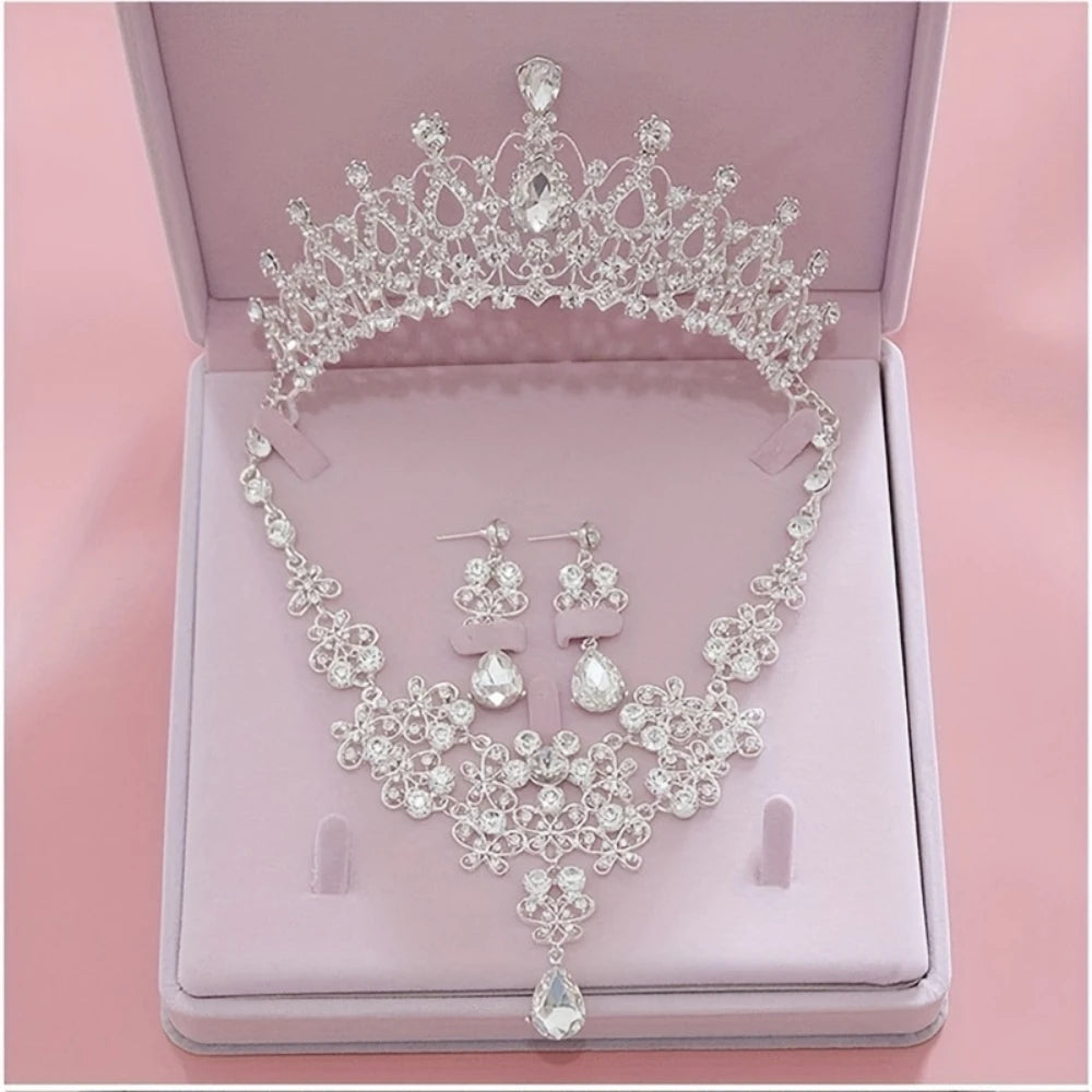 Bridal Crystal Jewellery Set | Tiara, Necklace & Drop Earrings | Braviixx