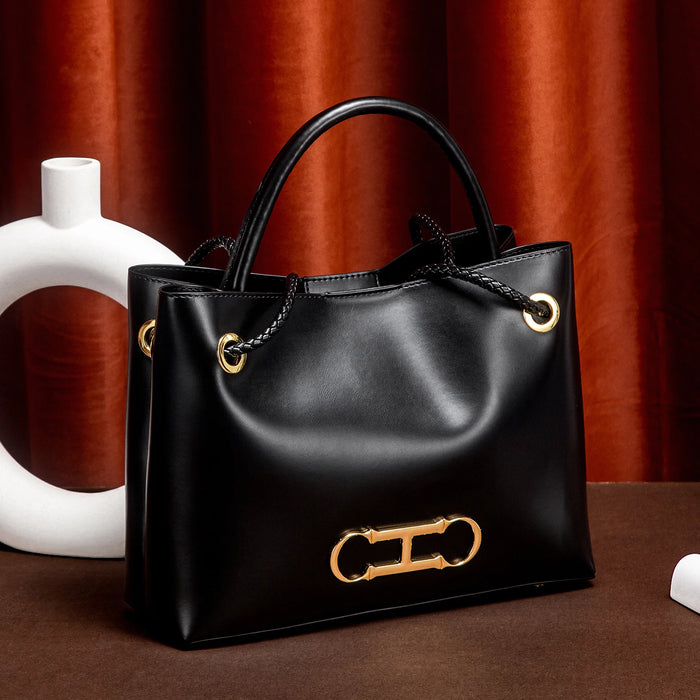 Minimalist Tote Bag | Braided Straps & Gold-Tone Detail | Braviixx