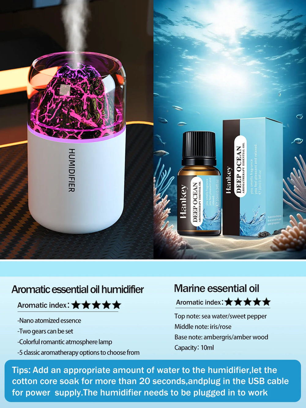 Volcano-Effect USB Humidifier | Colour Light & Scent Bundle Options | Braviixx