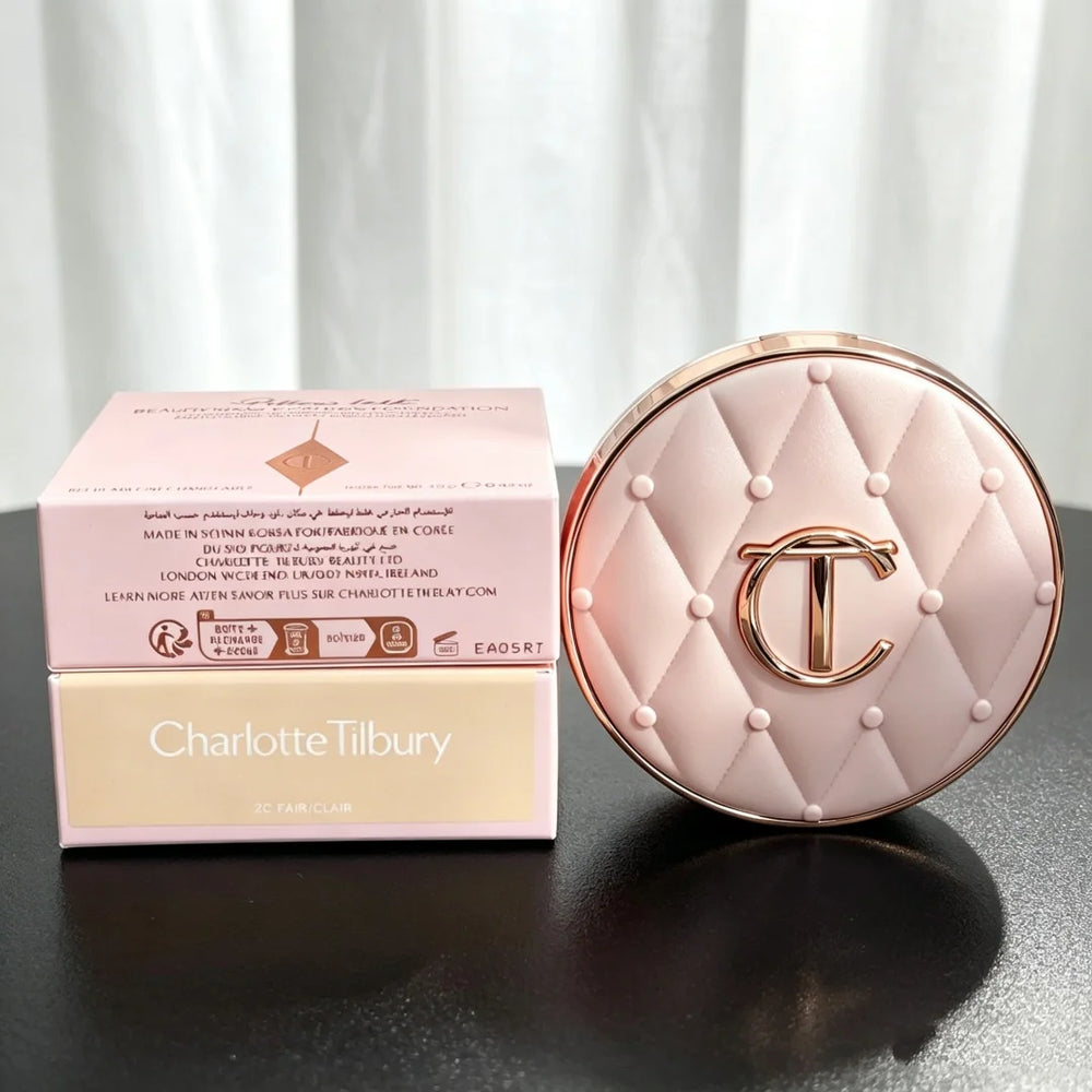 Charlotte Tilbury Air Cushion Foundation Lightweight Dewy Finish Long Lasting Heart Shape Powder Blusher Shimmer 2 in 1 Makeup