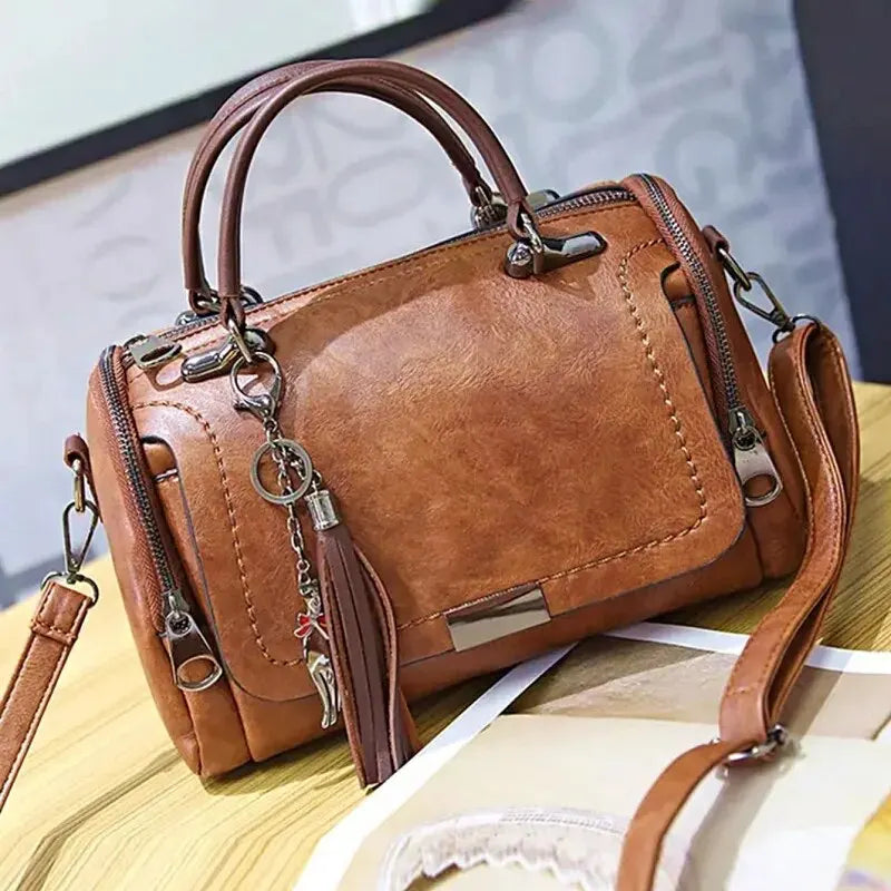 Tassel Boston Crossbody Handbag | Twin Handles & Detachable Strap | Braviixx