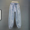 High waisted Jeans For Summer 2026 New Loose Elastic waist Hot pressed Diamond Pants Women's Casual Denim Trousers