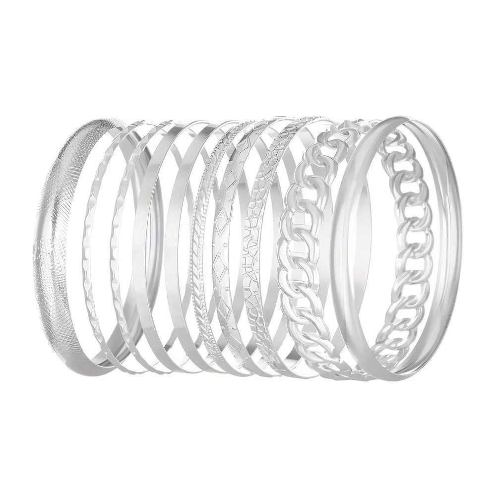 Women's 10-Piece Bangle Set | Mixed Textures & Gold-Tone or Silver-Tone | Braviixx