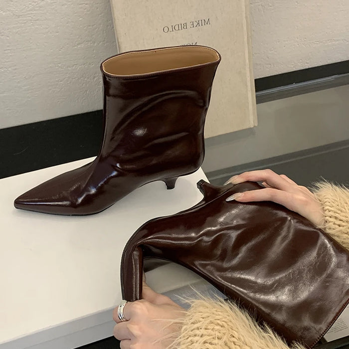 Women's Pointed-Toe Ankle Boots | Low Kitten Heel | Braviixx