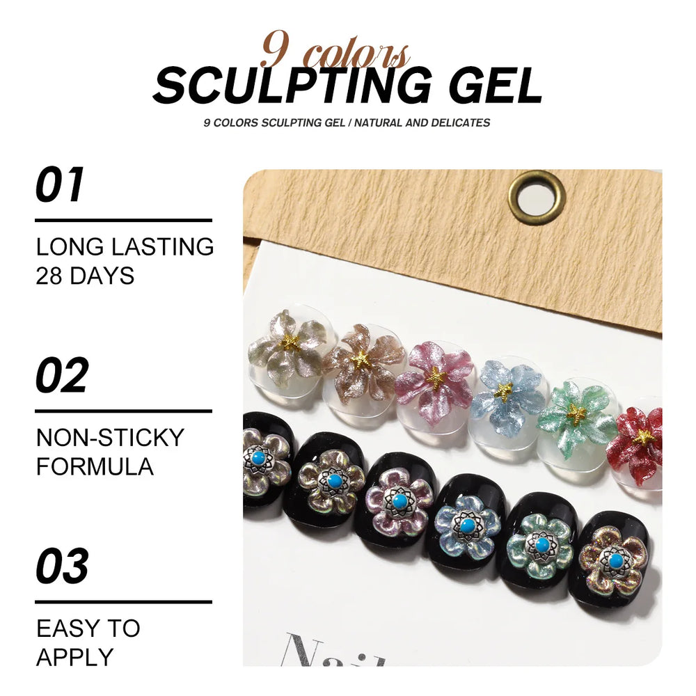 9-Color 5g 3D Nail Art Sculpting Gel Set | UV/LED Curing | Braviixx