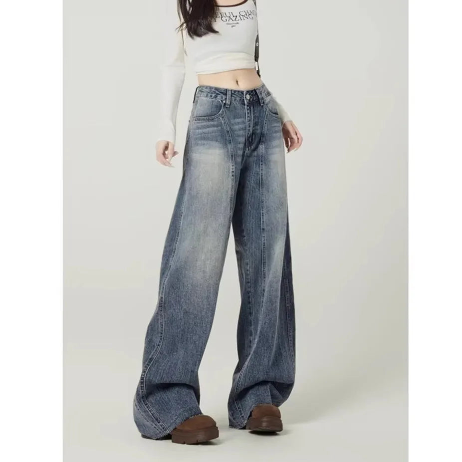 Retro High-waisted Wide-leg Jeans Women's Spring 2026 New Loose and Thin Floor-mopping Sickle Pants