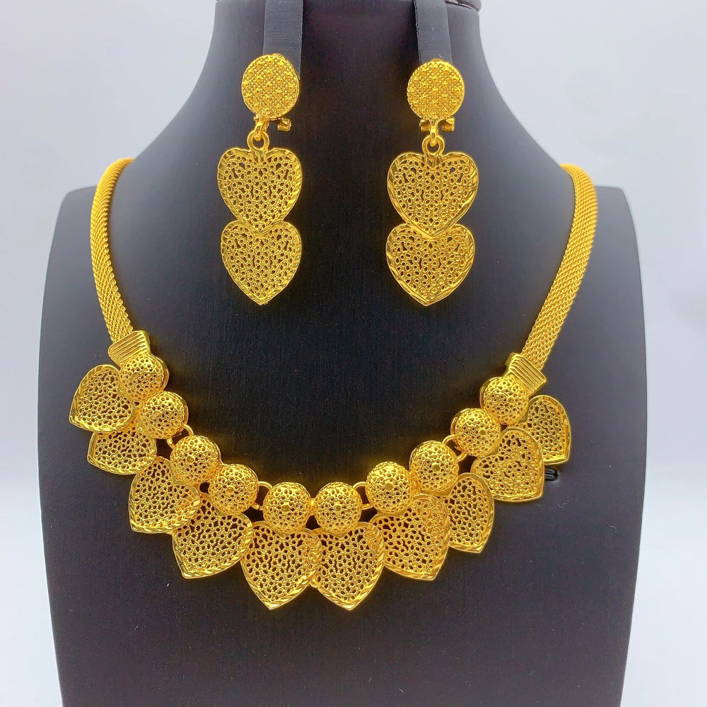 Women's Gold-Tone Jewellery Set | Statement Necklace & Matching Earrings | Braviixx