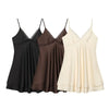 Ladies Silky Satin Slip Dress, Sexy V-Neck Lace Trim Spaghetti Strap Mini Dress, Lightweight for Summer Casual Outings