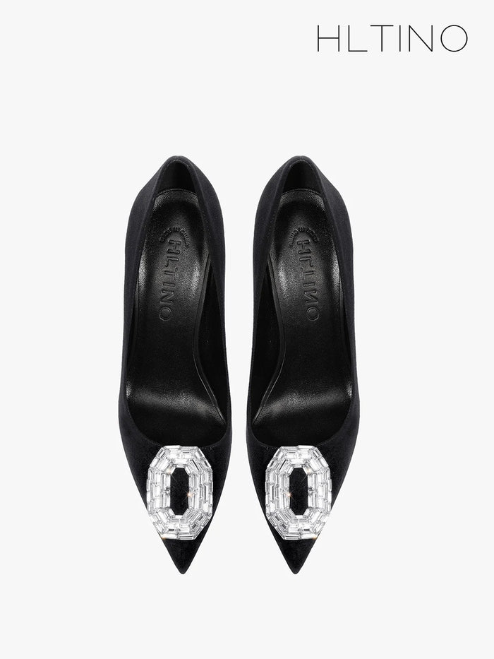Rhinestone Ornament Pumps | Black Pointed-Toe Heels | Braviixx