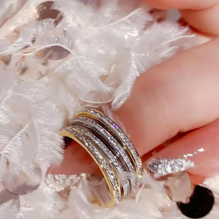 Stainless Steel Gold Silver diamond ring Stackable Rings Suitable For Women's Daily Wear