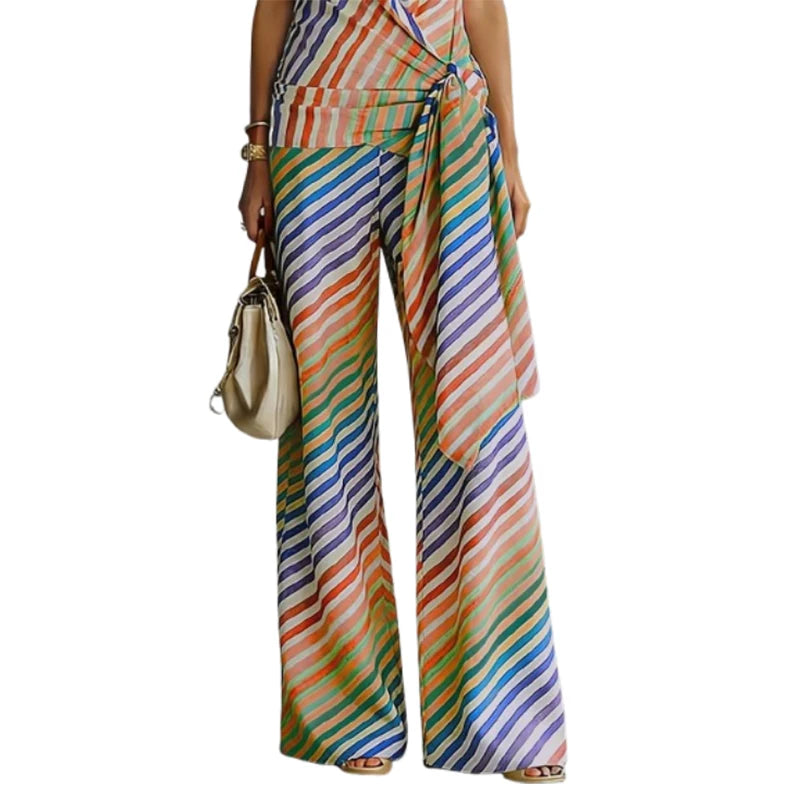 Yeezzi Women's Multicolor Diagonal Striped Palazzo Pants 2026 New Fashion Loose Casual High Waist Wide Leg Trousers Bottoms