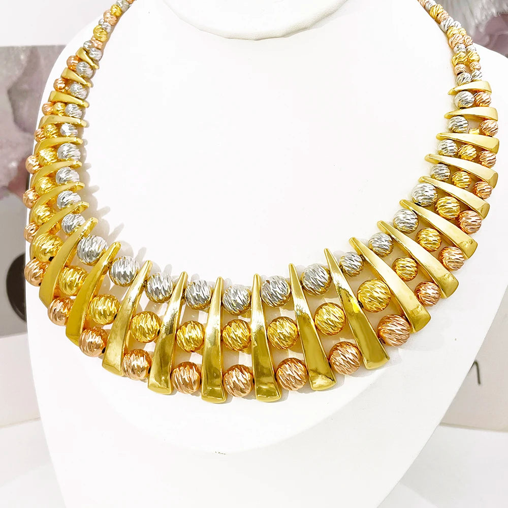 Three-Tone Statement Jewellery Set | Geometric Bead Design | Braviixx