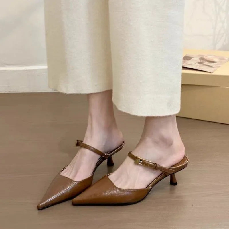 Women's Pointed-Toe Buckle Mules | Slim Heel | Braviixx