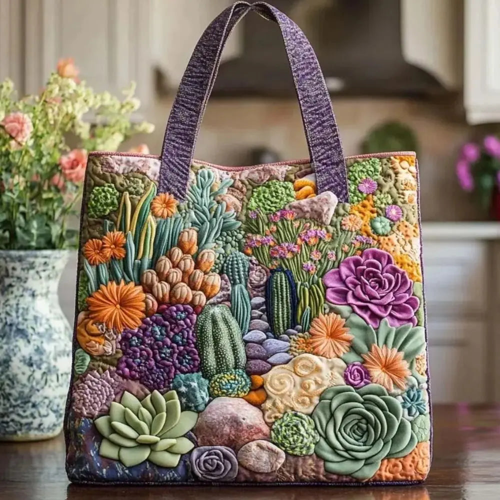 Vintage Printed Canvas Tote Bag | Large Capacity Quilted Handbag for Women