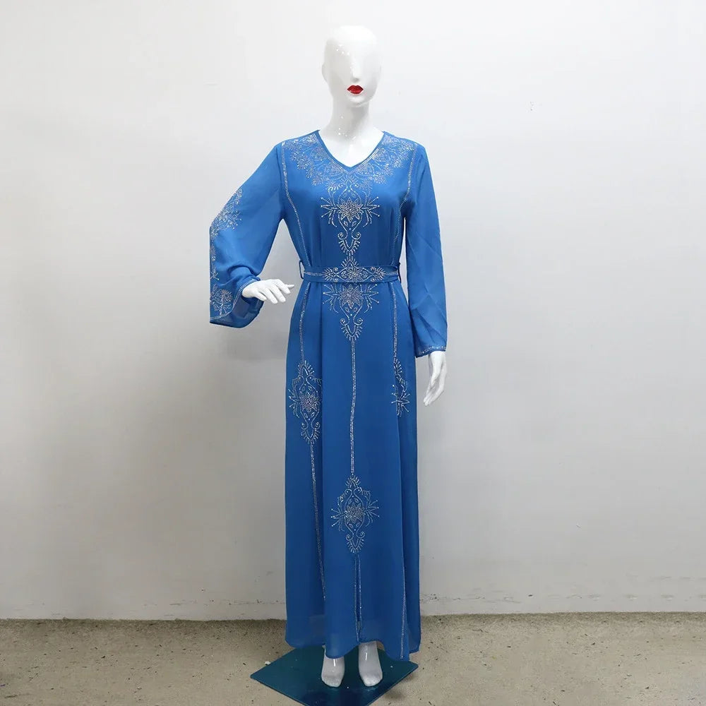 Rhinestone Embellished Kaftan Dress | Bell Sleeves | Braviixx