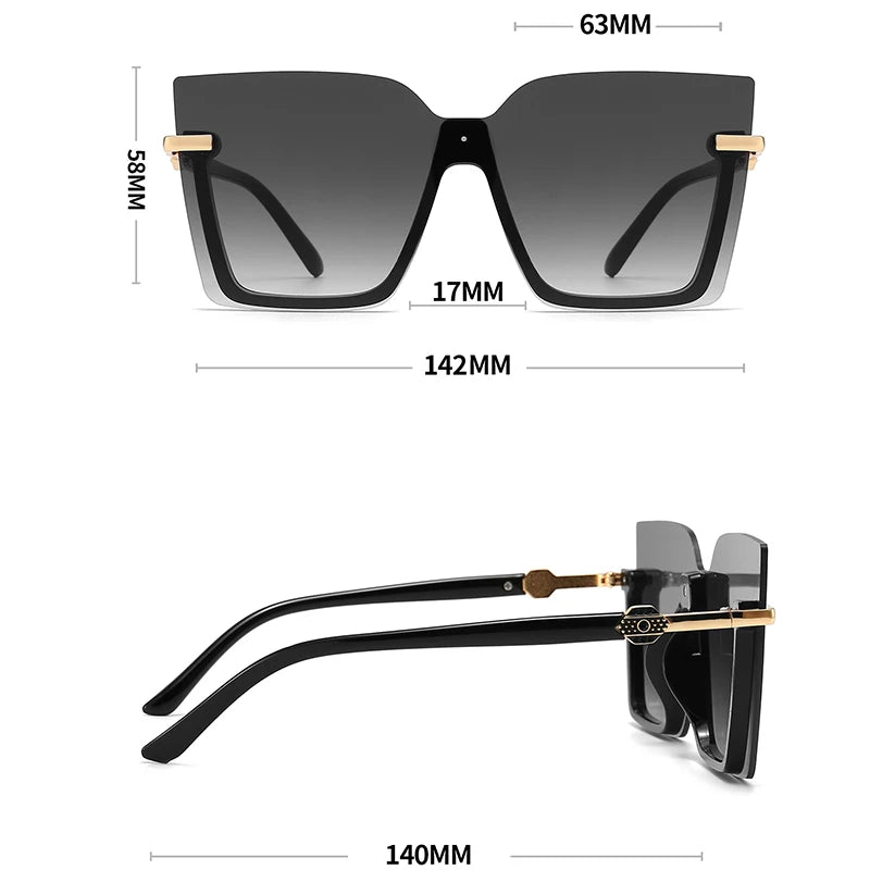 Women's Oversized Square One-Piece Sunglasses | UV400 · Gradient Lens · Gold Hinge | 3 Colours | Braviixx
