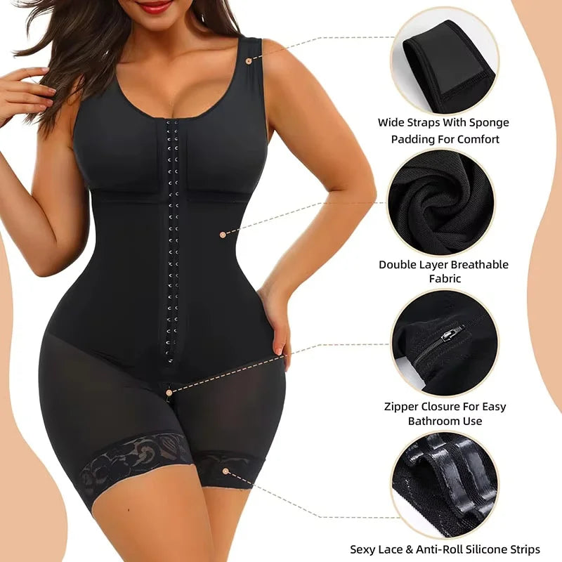 Women's Firm-Control Shapewear Bodysuit | Front Hooks & Lace Hems | Braviixx