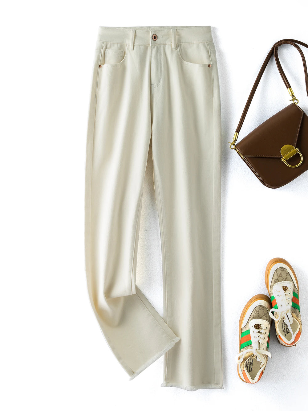 2026 Plus Size White Jeans for Women Straight Fitting Spring Autumn Full Length High Waist Stretchy 100kgs Denim Women Pants