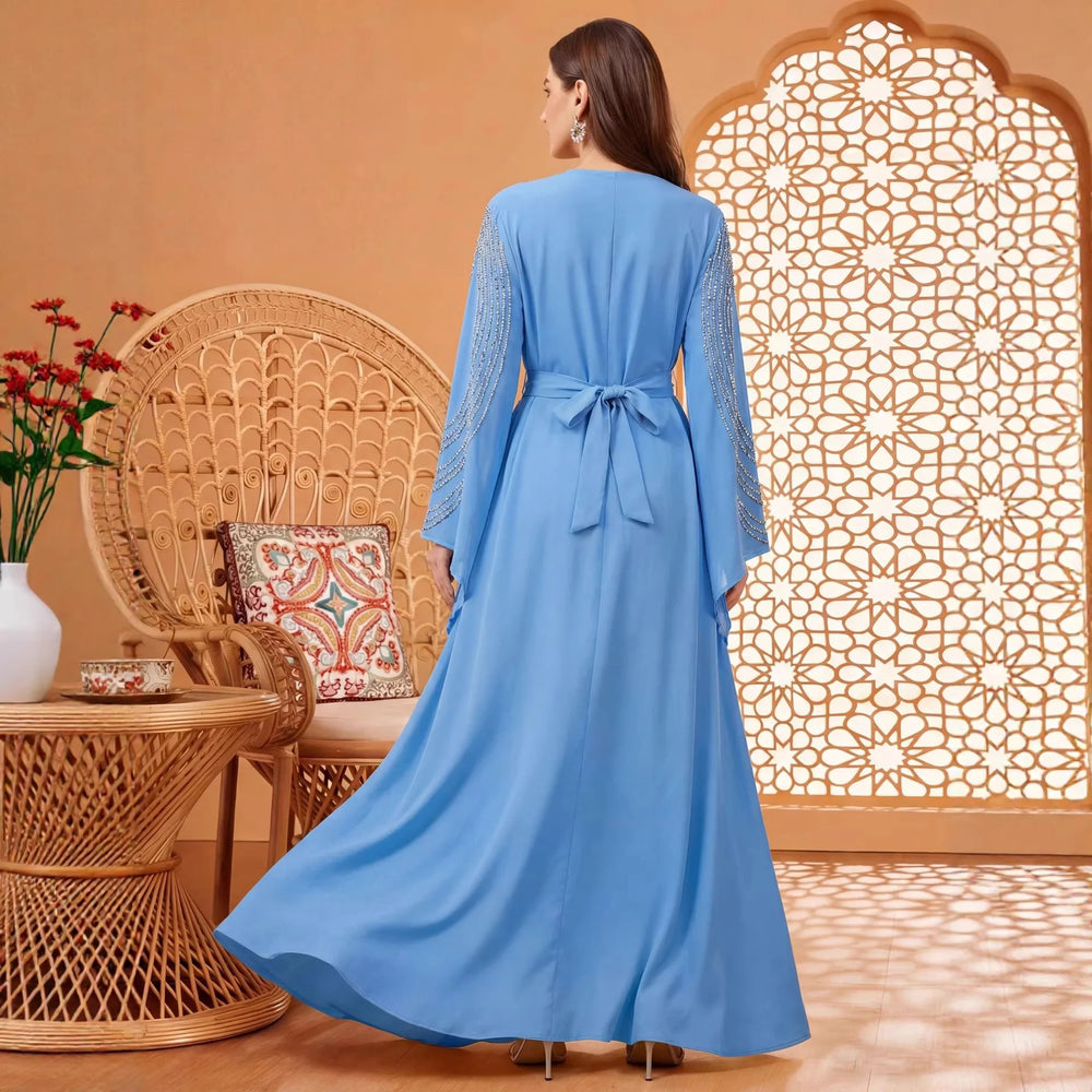 Embellished Kaftan Dress | Bell Sleeves & Tie Waist | Braviixx