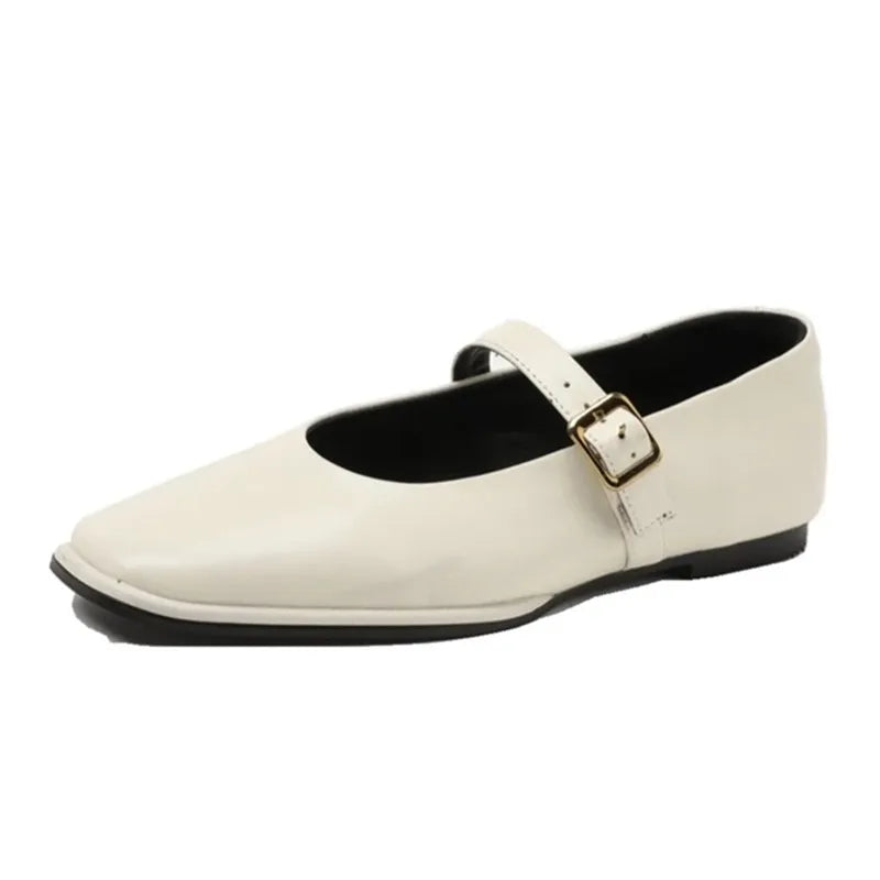 AIYUQI Mary Jane Shoes Female Genuine Leather 2026 New Snap Ballet Shoes Women Square Toe Flat Cowhide Ladies Shoes