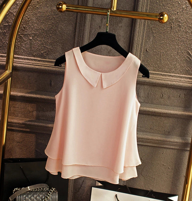 Women's Blouses 2026 New Sleeveless Peter Pan Collar Shirt for Women Chiffon Blouse  Summer Casual Oversized 5XL Female Tops