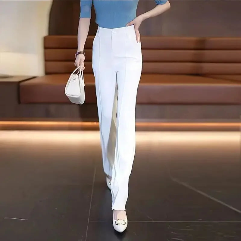 Tailoring Women's Pants Straight Leg Work Trousers for Woman High Waist Office Khaki Clothing Solid Cotton One Size Harajuku 90s