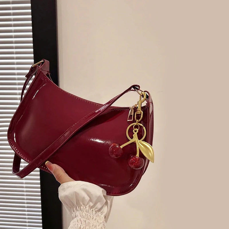 Glossy PU Shoulder Bag | Cherry Charm | Braviixx